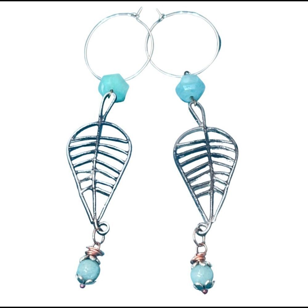 HANDCRAFTED Amazonite Leaf & Hoops Earrings